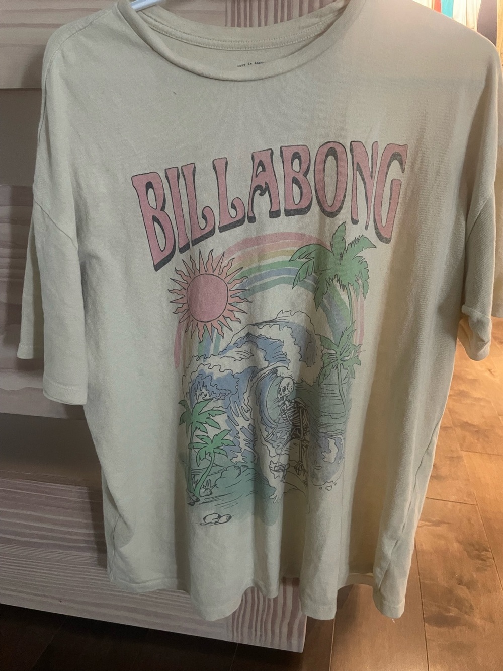 Billabong Cream Short Sleeve Tee with Pastel Surf Graphic - small